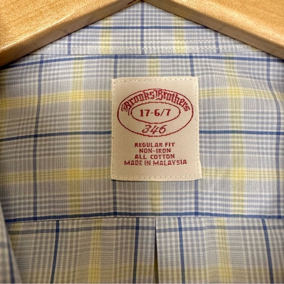 Brooks Brothers 346 Regular Fit All Cotton Blue Button Plaid Shirt 17-6/7 - Picture 7 of 8